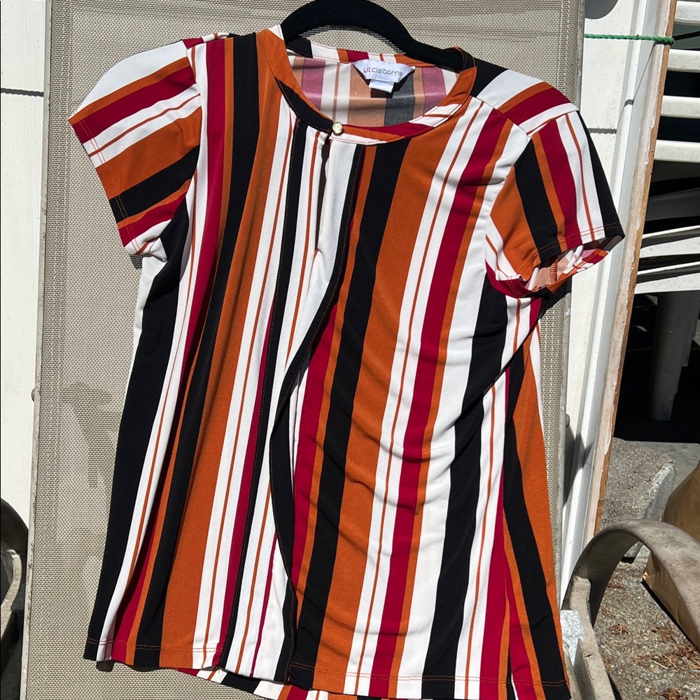 Liz Claiborne Multicolor Striped Short Sleeve Tee